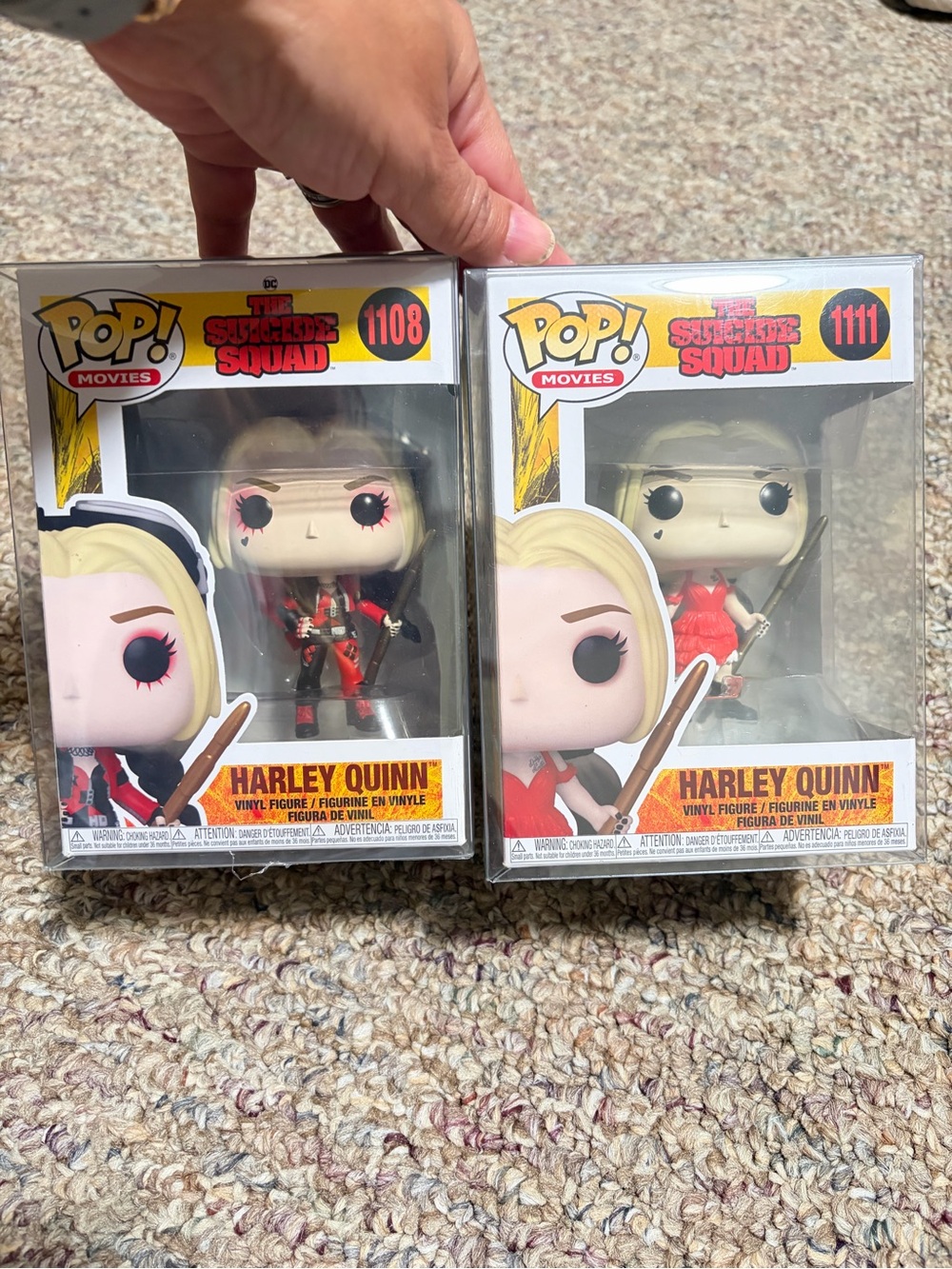 Funko Harley Quinn Pop! Movie Vinyl Figures in Red and Black & Red Dresses